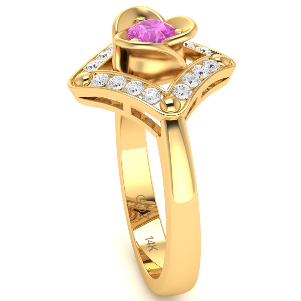 Rose Love Lab-Created Pink Sapphire Diamond Ring In 14k Yellow Gold