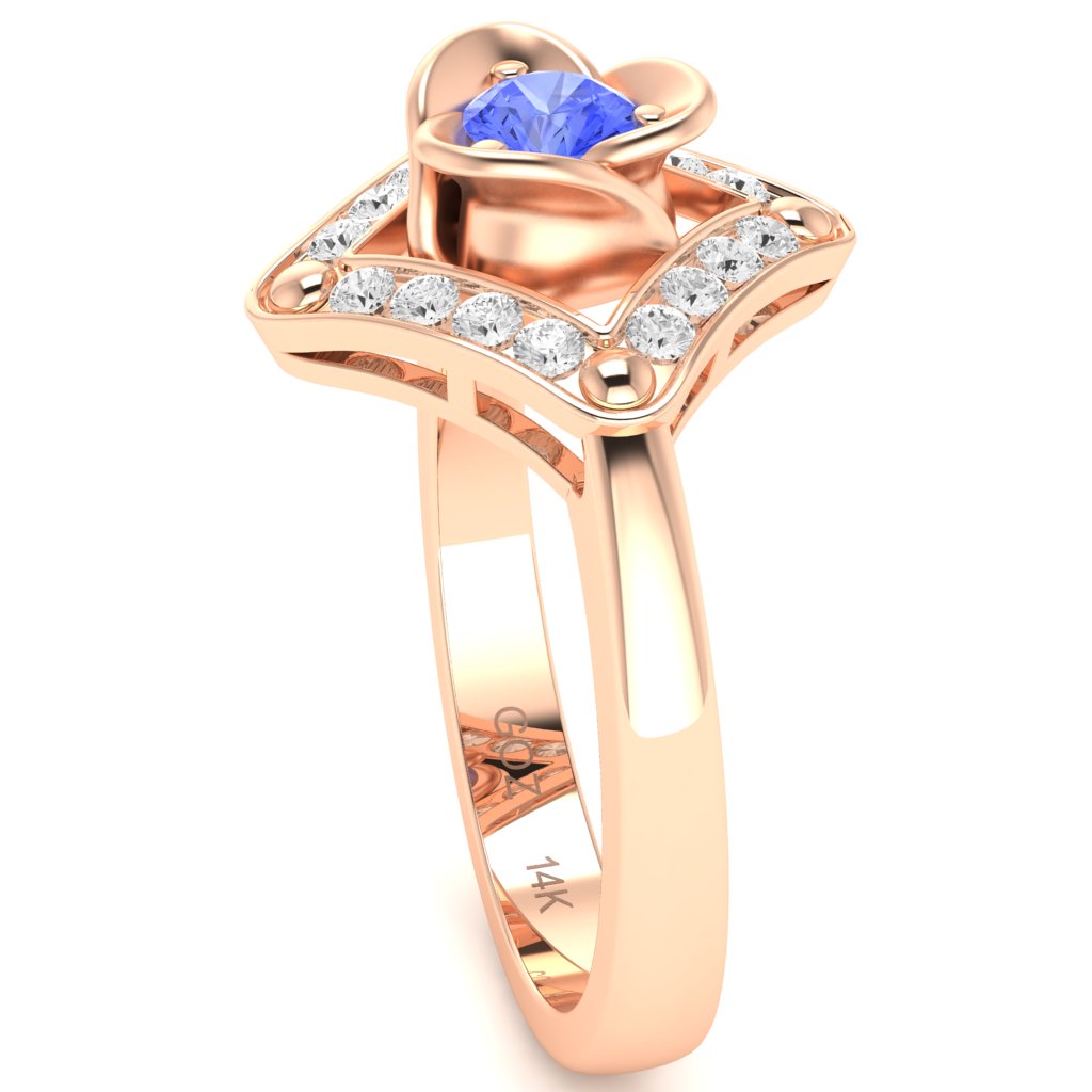 Rose Love Tanzanite Diamond Ring In 14k Rose Gold