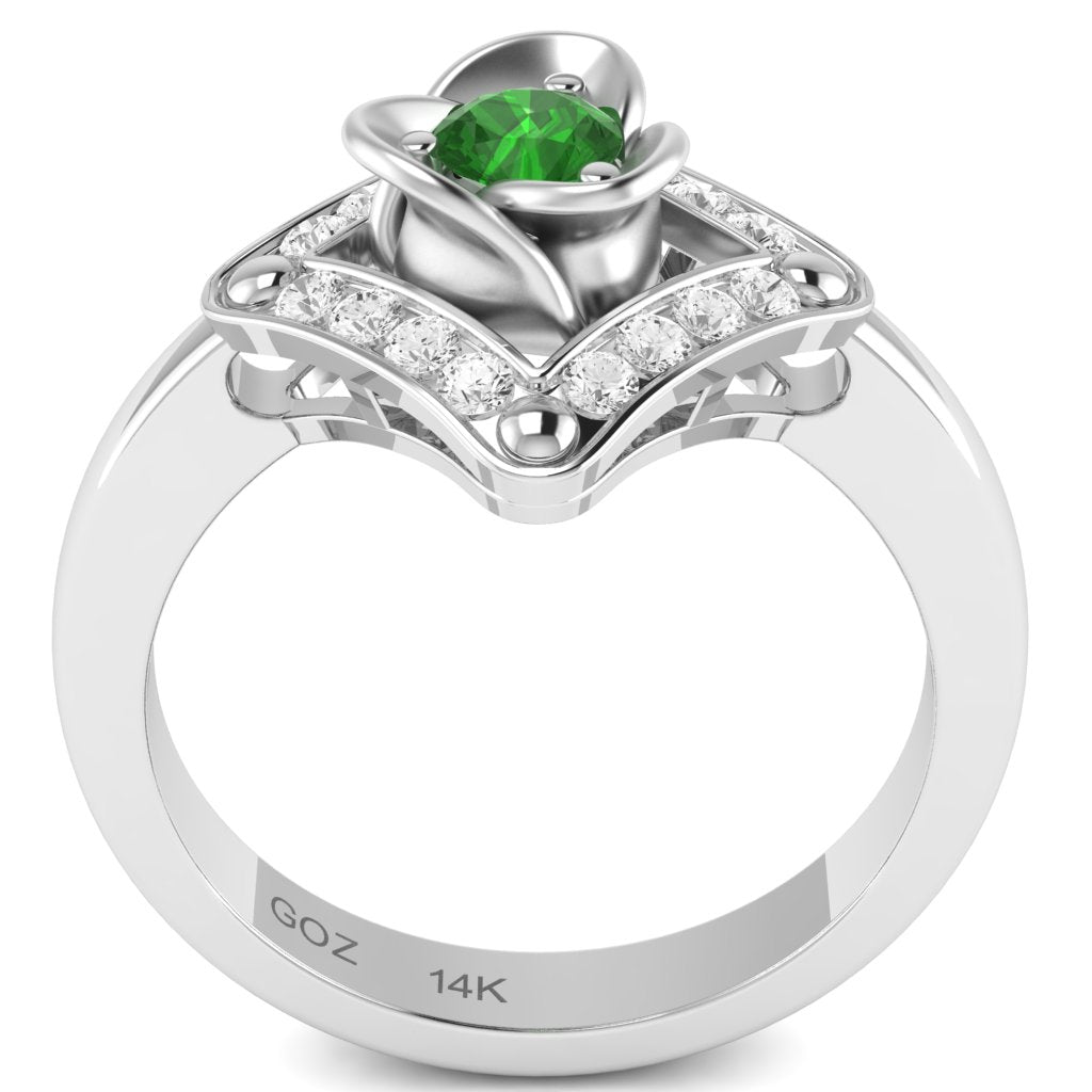 Rose Love Lab-Created Emerald Diamond Ring In 14k White Gold