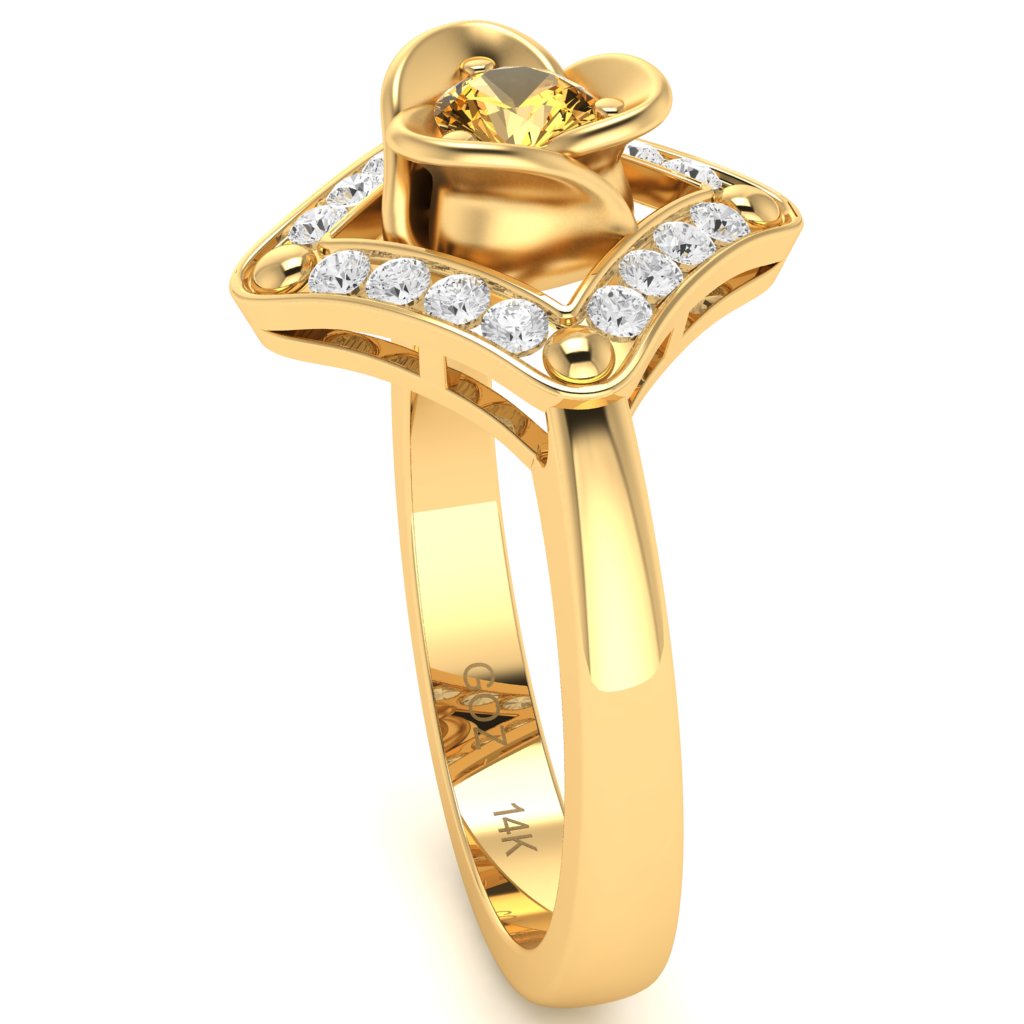 Rose Love Citrine Diamond Ring In 14k Yellow Gold