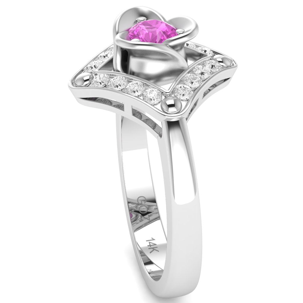 Rose Love Lab-Created Pink Sapphire Diamond Ring In 14k White Gold