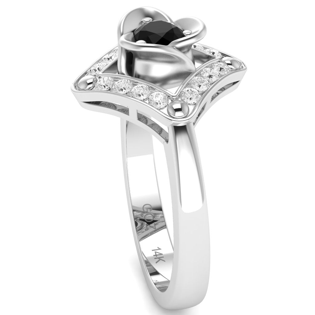 Rose Love Black Onyx Diamond Ring In 14k White Gold