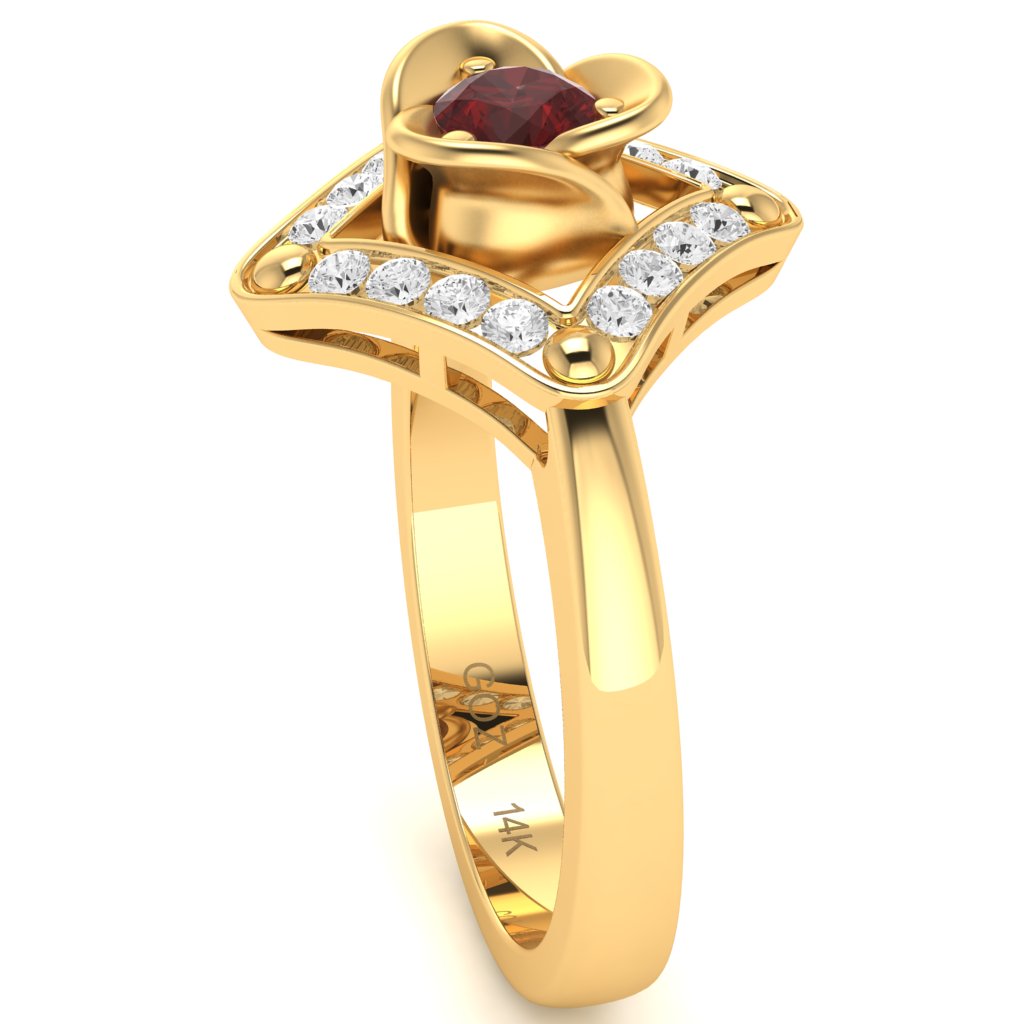 Rose Love Lab-Created Ruby Diamond Ring In 14k Yellow Gold
