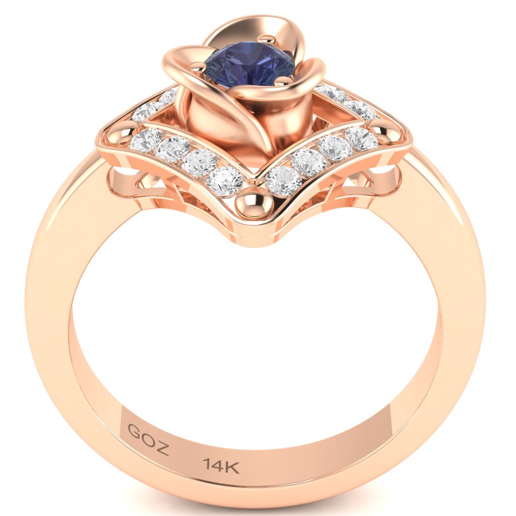 Rose Love Lab-Created Alexandrite Diamond Ring In 14k Rose Gold