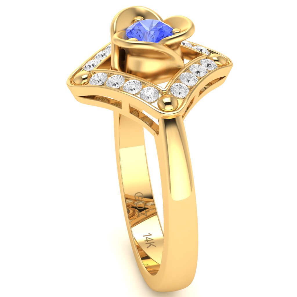 Rose Love Tanzanite Diamond Ring In 14k Yellow Gold