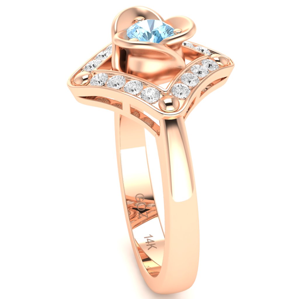 Rose Love Aquamarine Diamond Ring In 14k Rose Gold