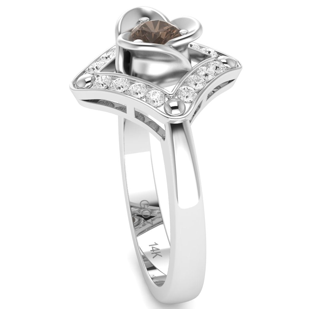 Rose Love Smoky Quartz Diamond Ring In 14k White Gold