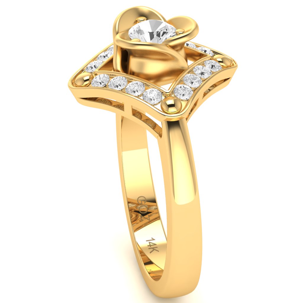 Rose Love White Topaz Diamond Ring In 14k Yellow Gold