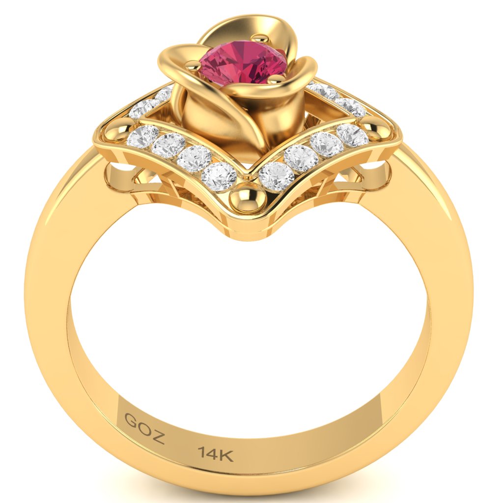 Rose Love Pink Tourmaline Diamond Ring In 14k Yellow Gold