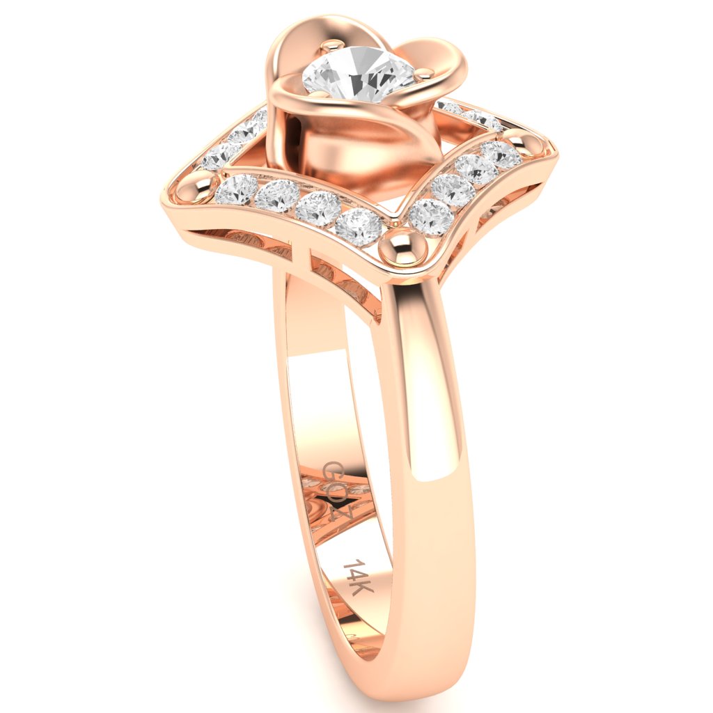 Rose Love White Topaz Diamond Ring In 14k Rose Gold