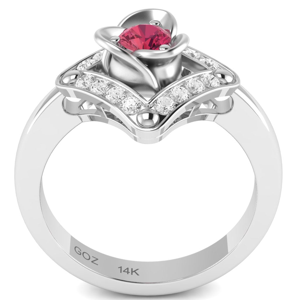 Rose Love Pink Tourmaline Diamond Ring In 14k White Gold