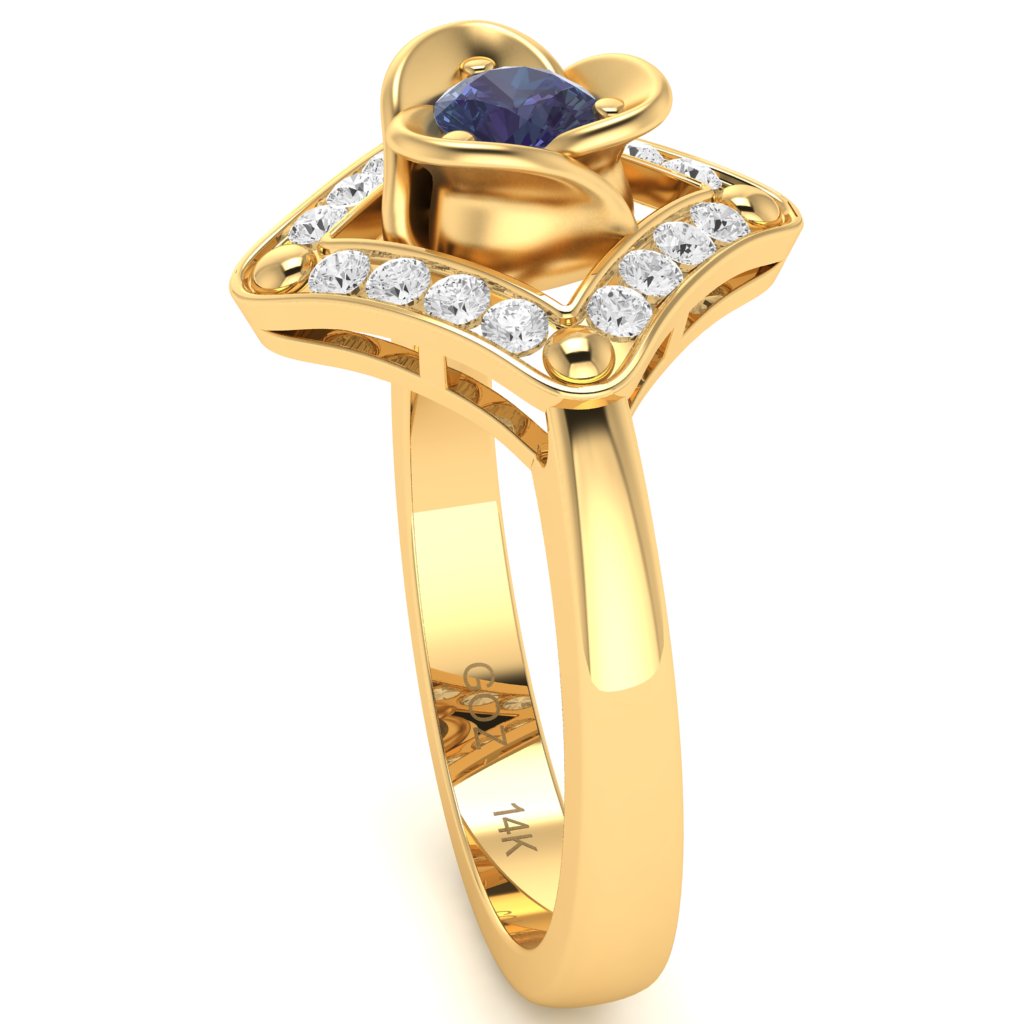 Rose Love Lab-Created Alexandrite Diamond Ring In 14k Yellow Gold