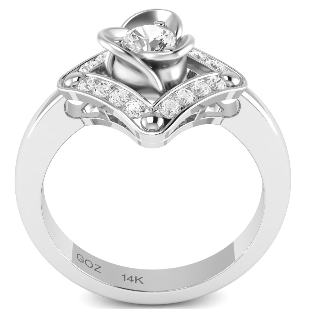 Rose Love White Topaz Diamond Ring In 14k White Gold