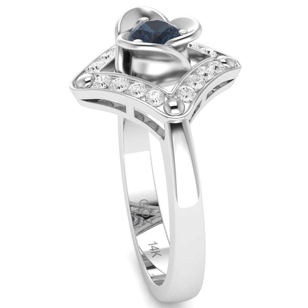 Rose Love Sapphire Diamond Ring In 14k White Gold