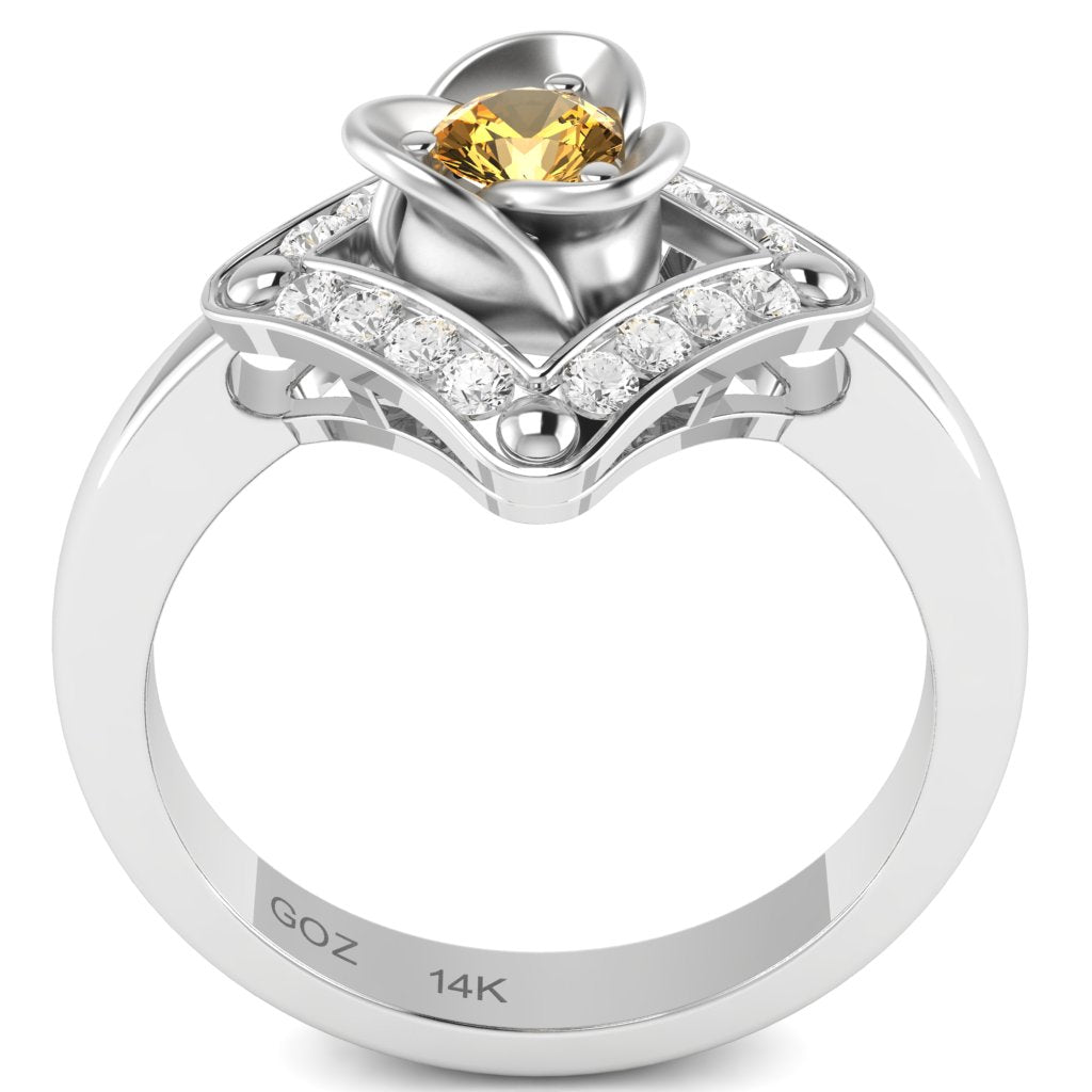 Rose Love Citrine Diamond Ring In 14k White Gold