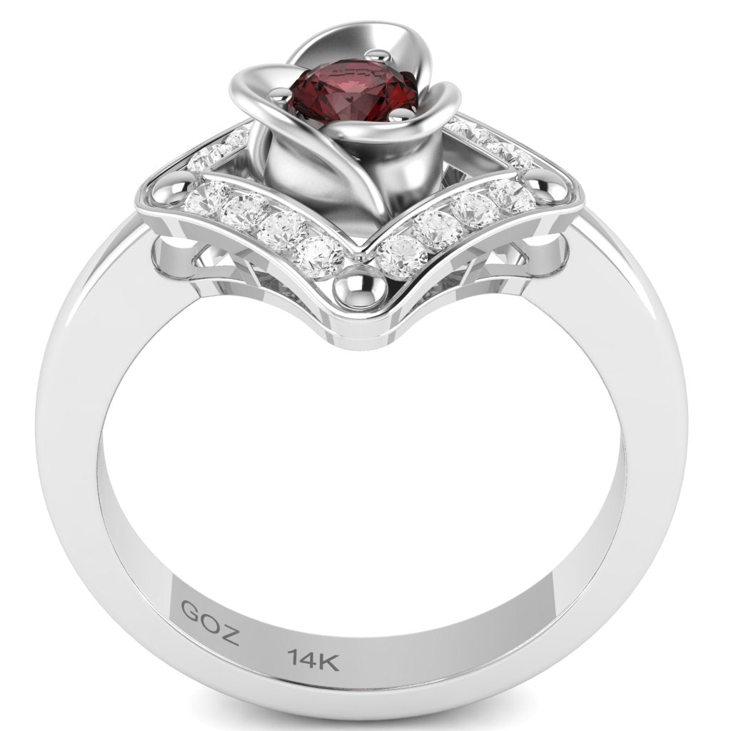 Rose Love Garnet Diamond Ring In 14k White Gold
