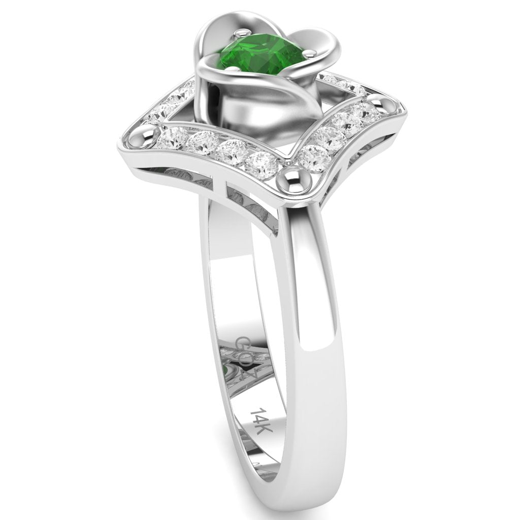 Rose Love Lab-Created Emerald Diamond Ring In 14k White Gold