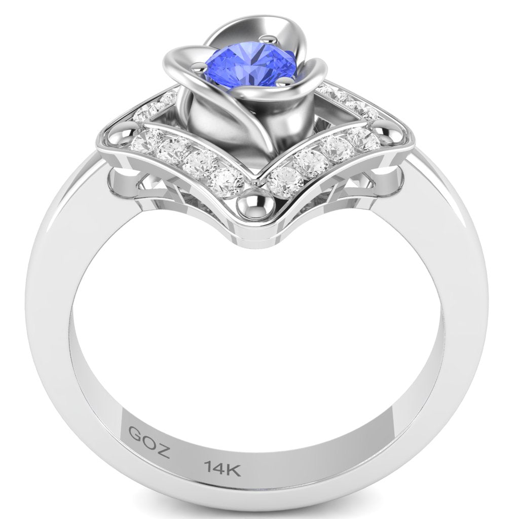 Rose Love Tanzanite Diamond Ring In 14k White Gold