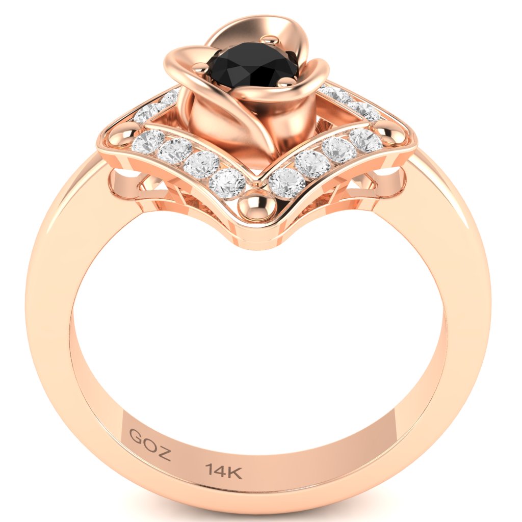 Rose Love Black Onyx Diamond Ring In 14k Rose Gold