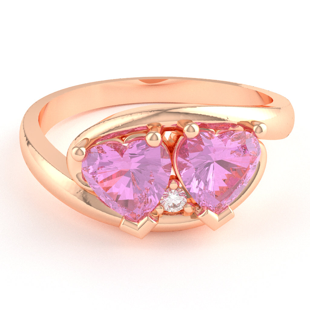 2 Hearts In Love Lab-Created Pink Sapphire Diamond Promise Ring In 14k Rose Gold