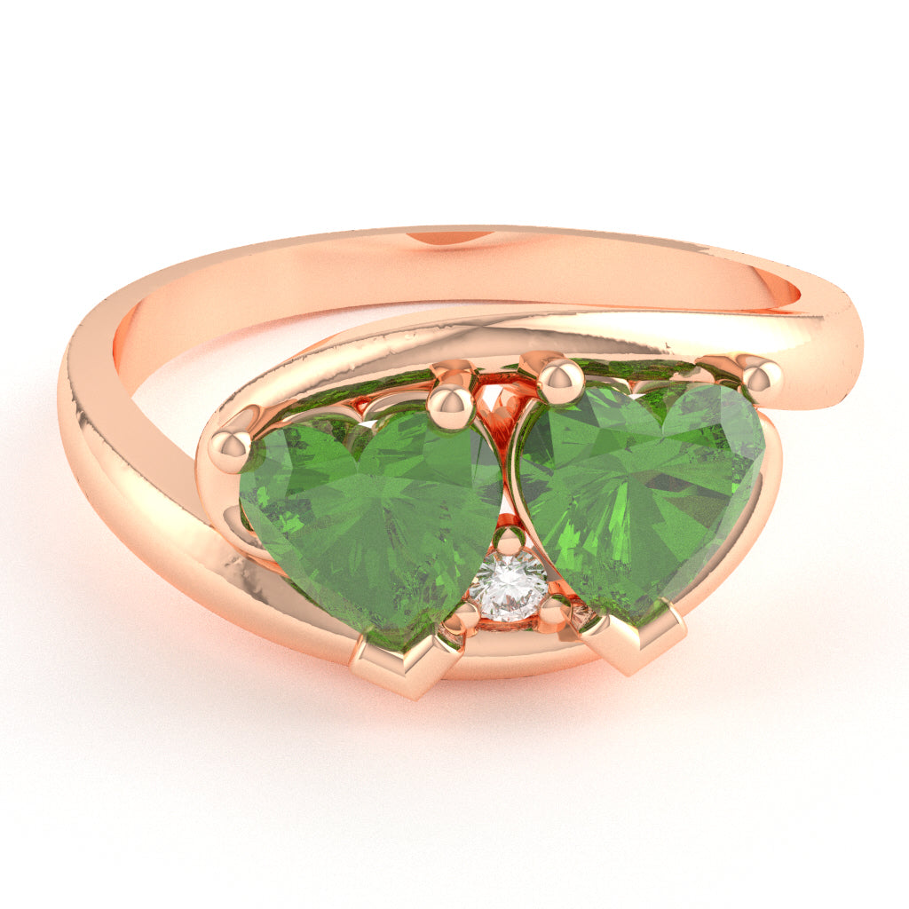 2 Hearts In Love Peridot Diamond Promise Ring In 14k Rose Gold