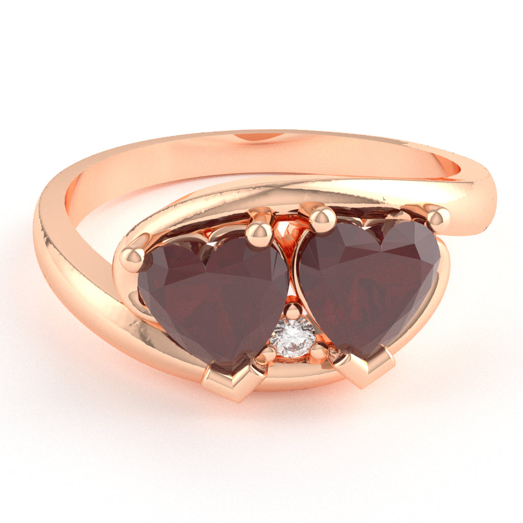2 Hearts In Love Ruby Diamond Promise Ring In 14k Rose Gold
