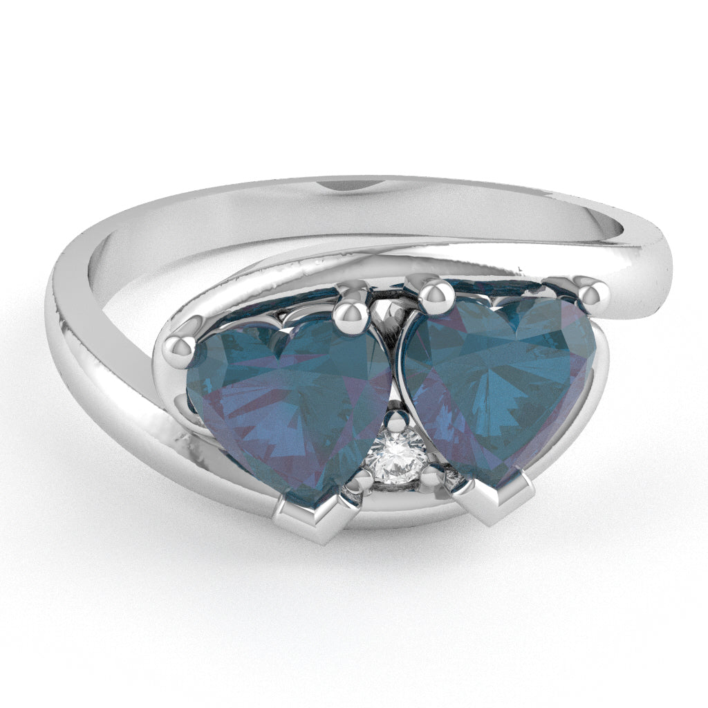 2 Hearts In Love Lab-Created Alexandrite Diamond Promise Ring In 14k White Gold