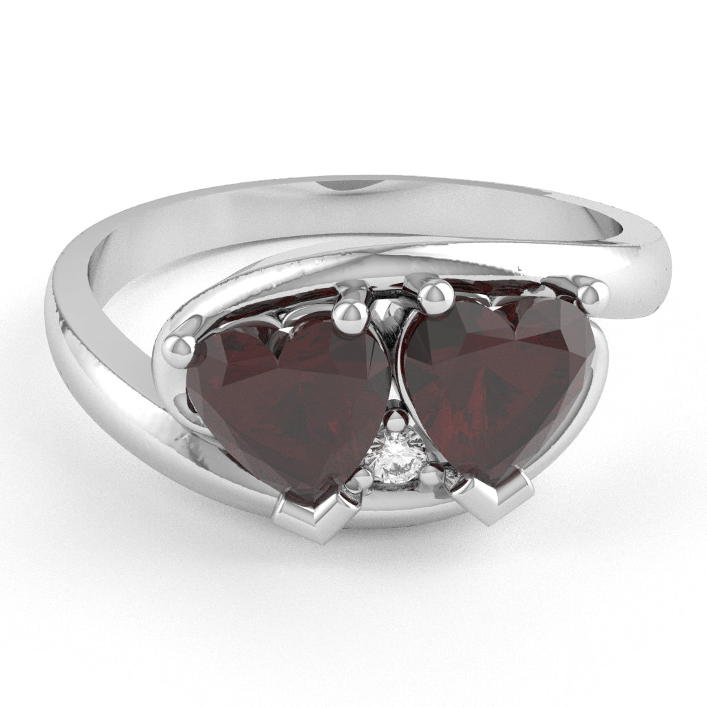 2 Hearts In Love Garnet Diamond Promise Ring In 14k White Gold