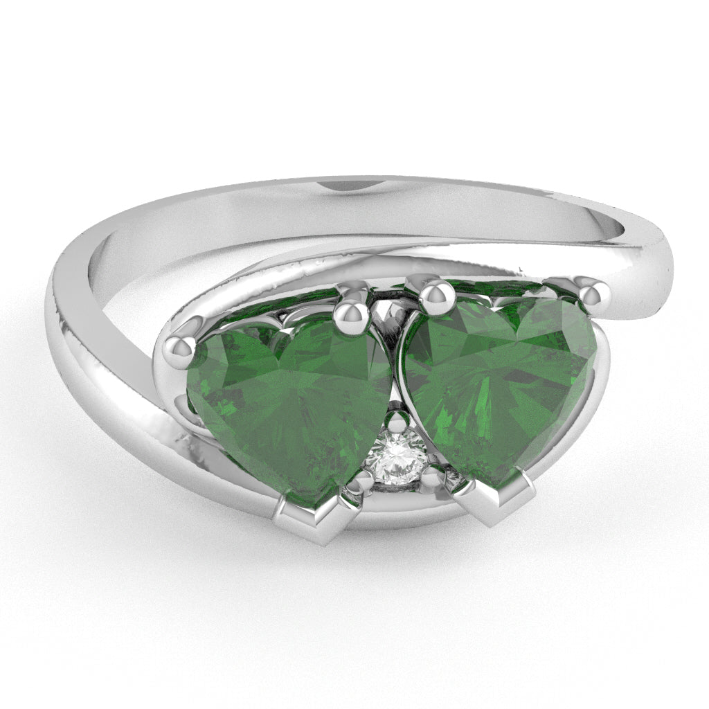 2 Hearts In Love Lab-Created Emerald Diamond Promise Ring In 14k White Gold