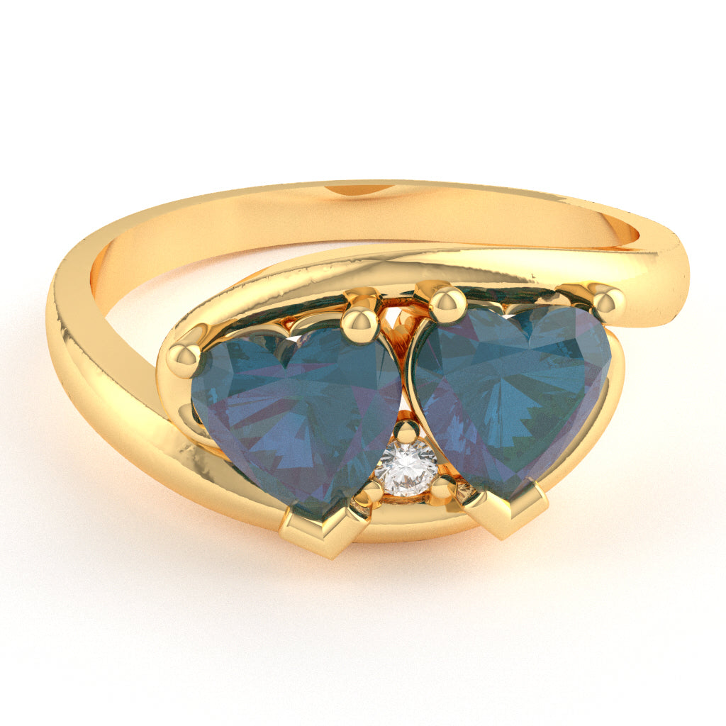 2 Hearts In Love Lab-Created Alexandrite Diamond Promise Ring In 14k Yellow Gold