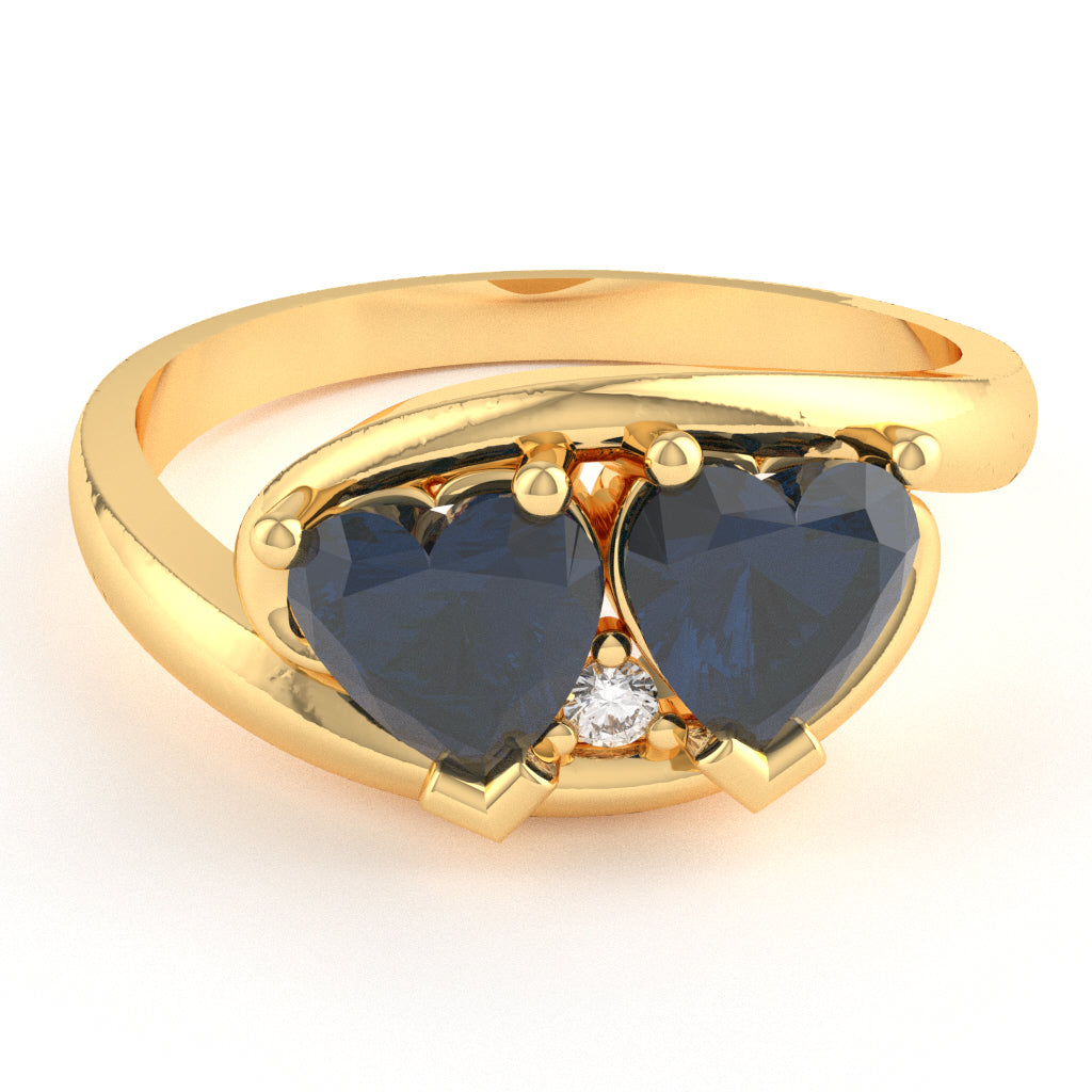 2 Hearts In Love Sapphire Diamond Promise Ring In 14k Yellow Gold
