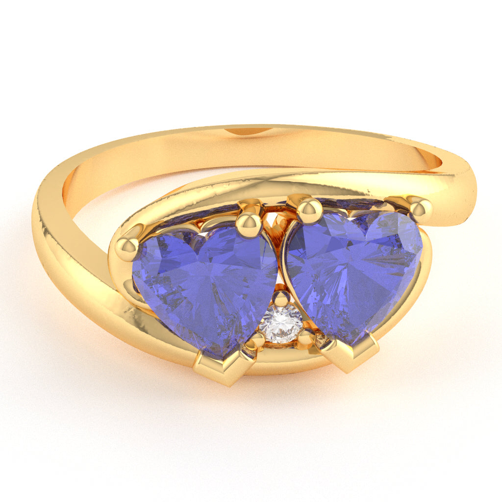2 Hearts In Love Tanzanite Diamond Promise Ring In 14k Yellow Gold