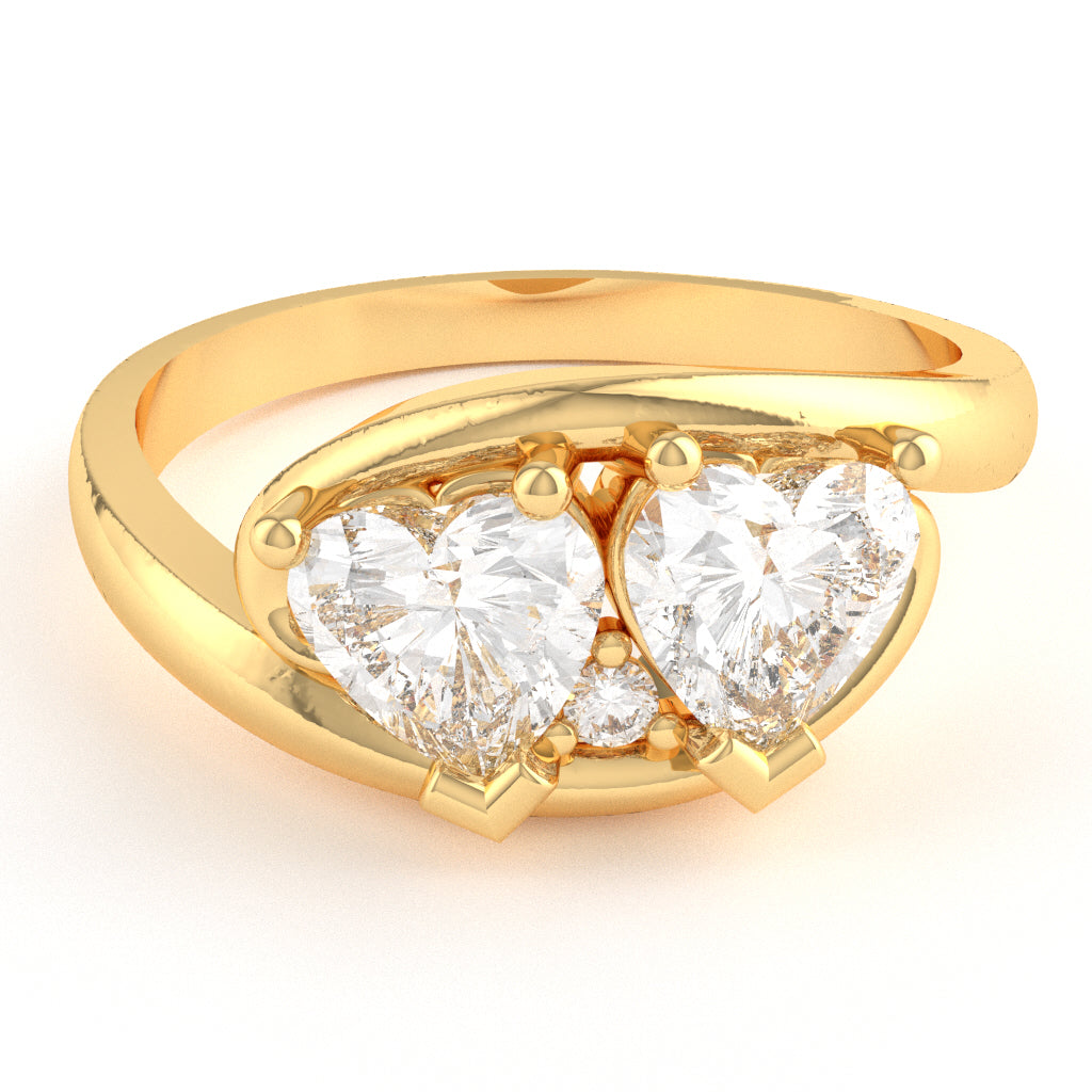 2 Hearts In Love White Topaz Diamond Promise Ring In 14k Yellow Gold
