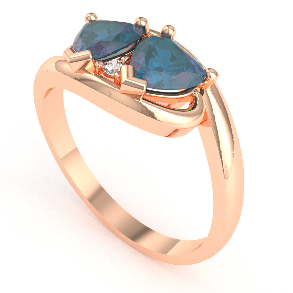 2 Hearts In Love Lab-Created Alexandrite Diamond Promise Ring In 14k Rose Gold