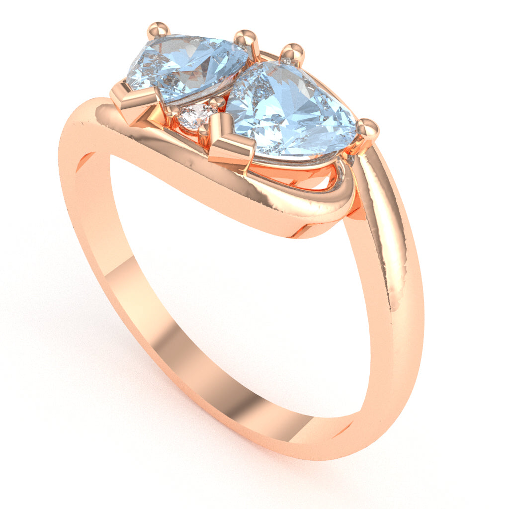 2 Hearts In Love Aquamarine Diamond Promise Ring In 14k Rose Gold