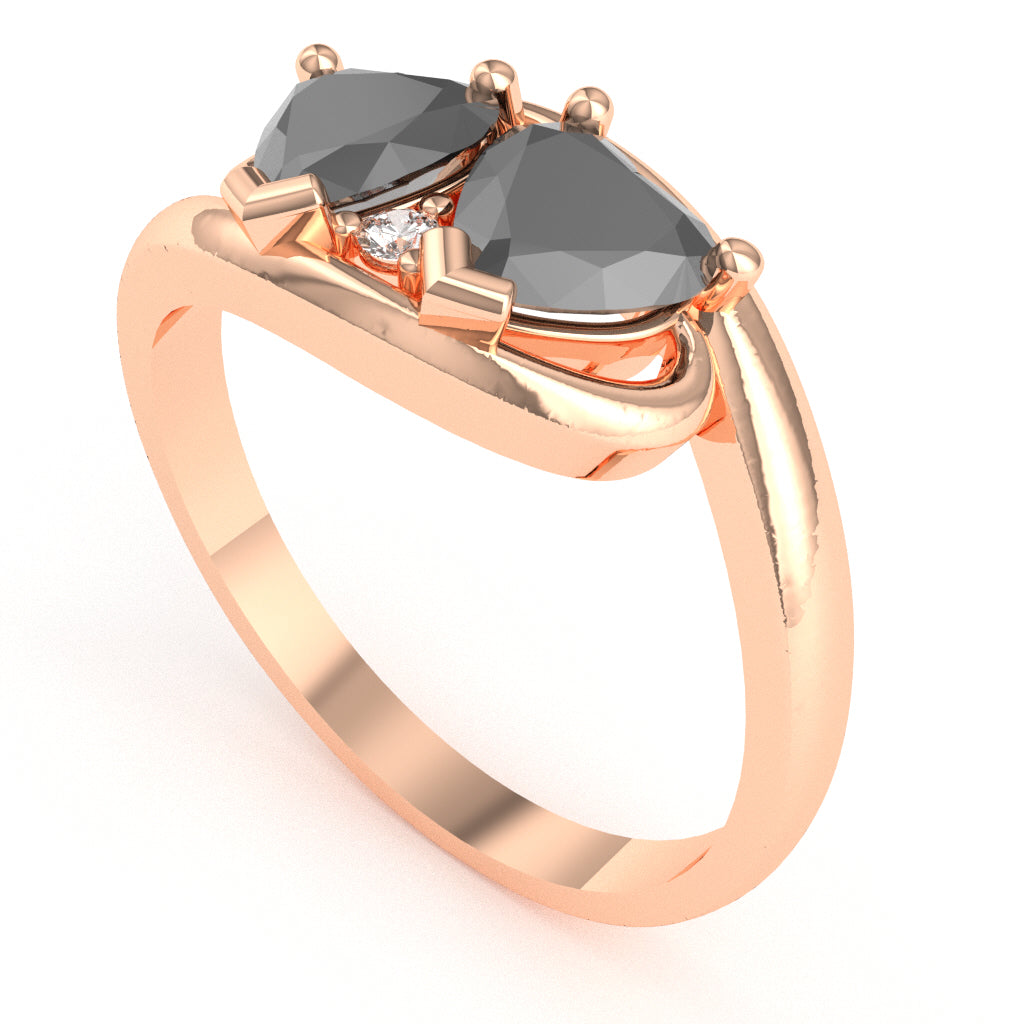 2 Hearts In Love Black Onyx Diamond Promise Ring In 14k Rose Gold