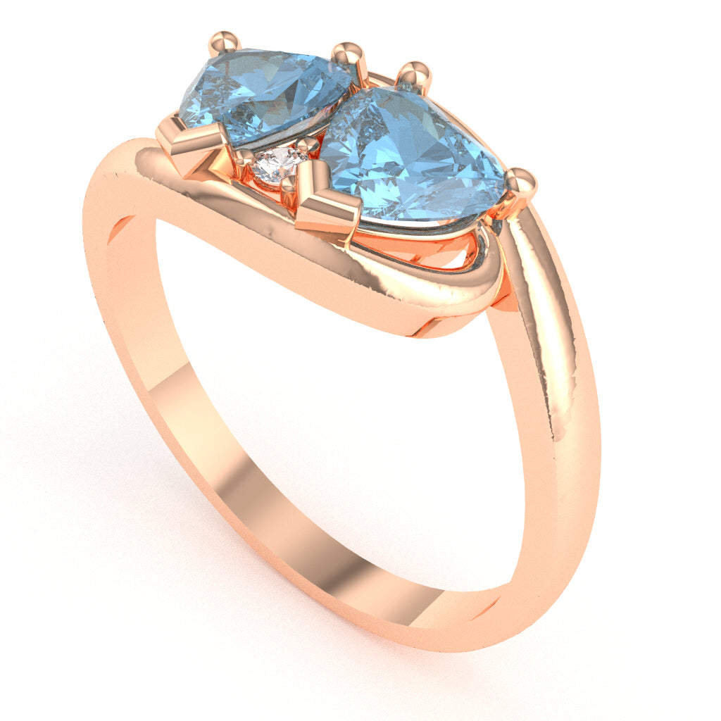 2 Hearts In Love Blue Topaz Diamond Promise Ring In 14k Rose Gold