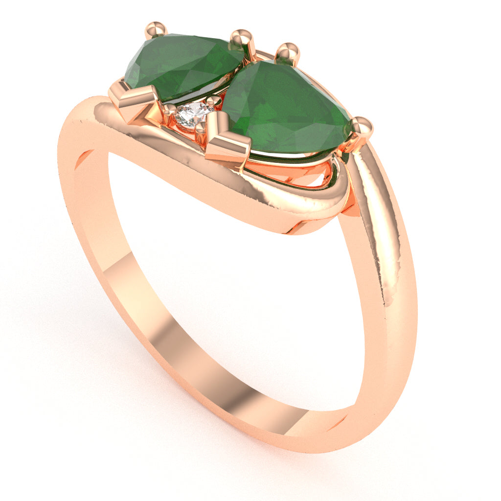 2 Hearts In Love Emerald Diamond Promise Ring In 14k Rose Gold
