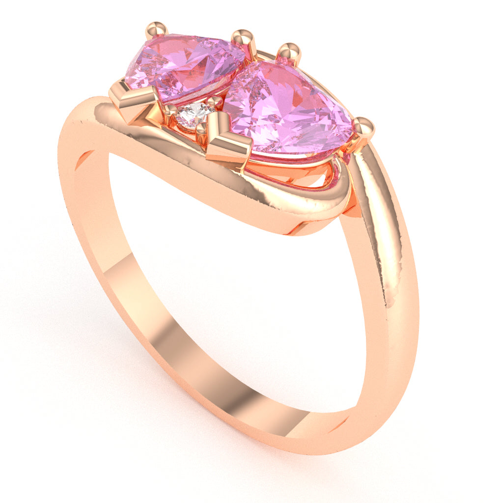 2 Hearts In Love Lab-Created Pink Sapphire Diamond Promise Ring In 14k Rose Gold