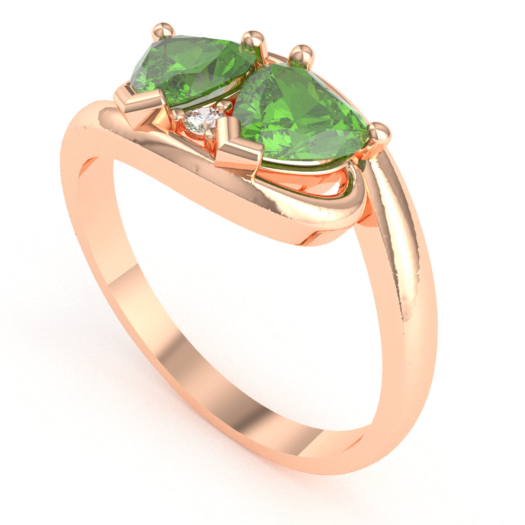 2 Hearts In Love Peridot Diamond Promise Ring In 14k Rose Gold