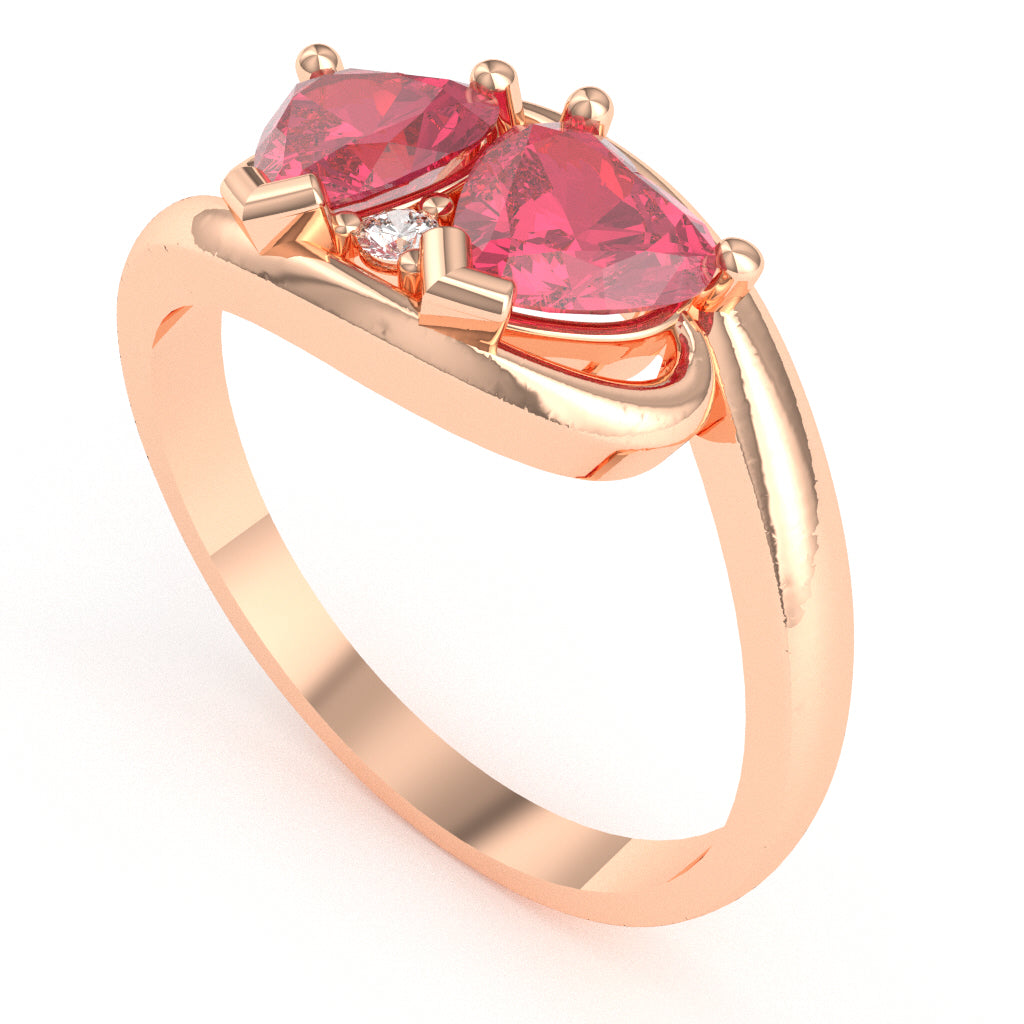 2 Hearts In Love Pink Tourmaline Diamond Promise Ring In 14k Rose Gold