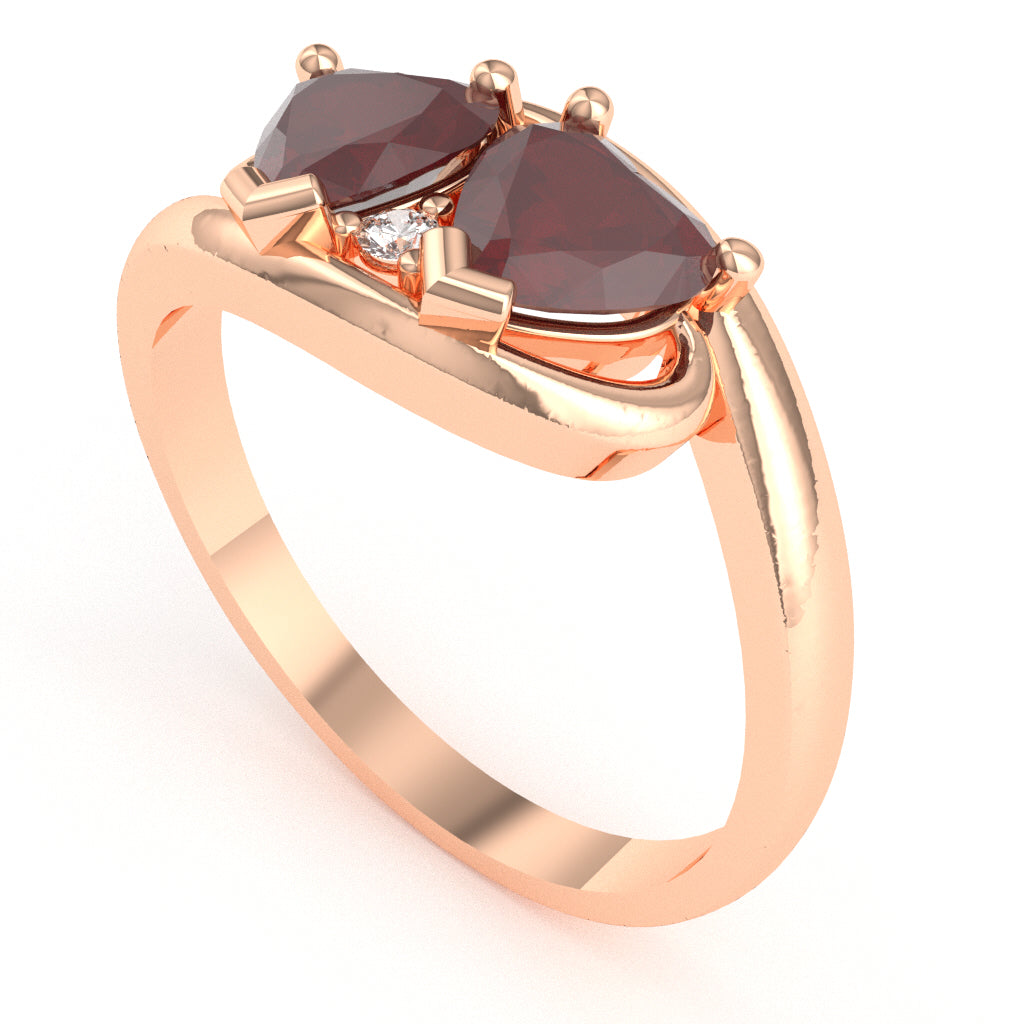2 Hearts In Love Ruby Diamond Promise Ring In 14k Rose Gold