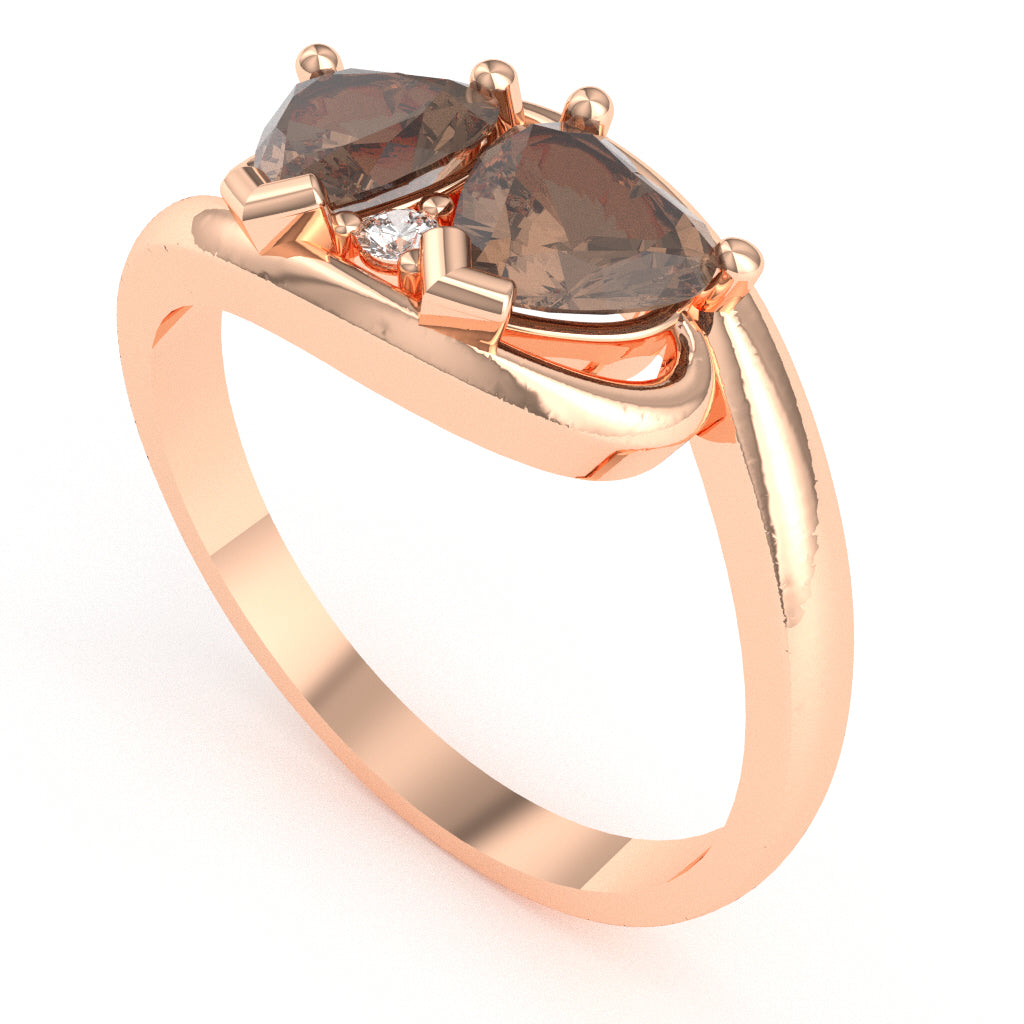 2 Hearts In Love Smoky Quartz Diamond Promise Ring In 14k Rose Gold