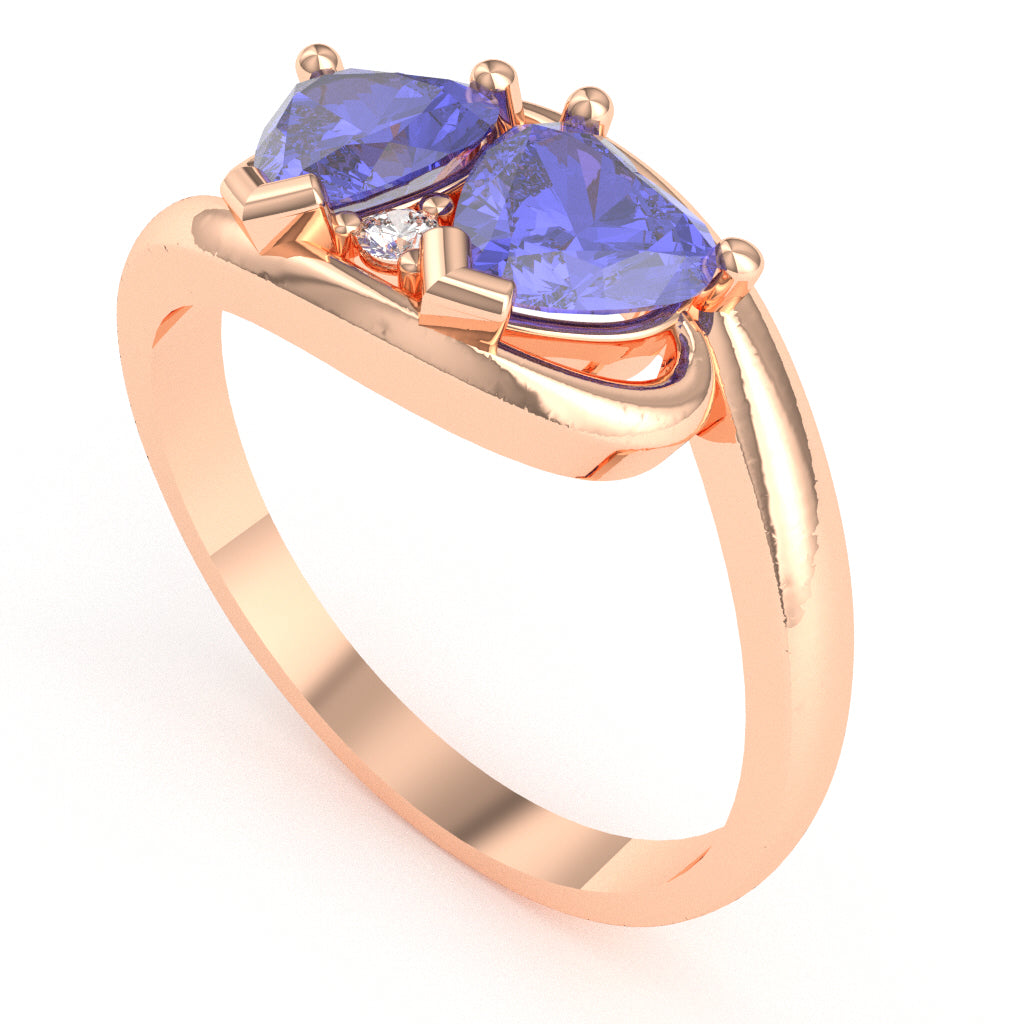2 Hearts In Love Tanzanite Diamond Promise Ring In 14k Rose Gold