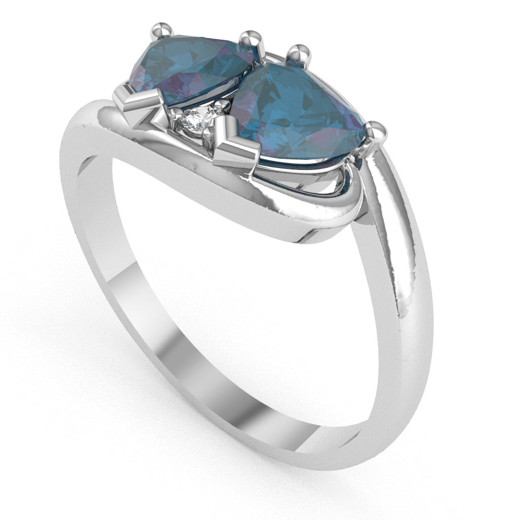 2 Hearts In Love Lab-Created Alexandrite Diamond Promise Ring In 14k White Gold