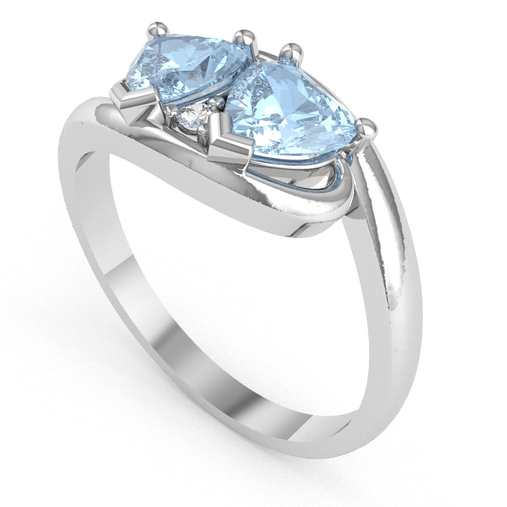 2 Hearts In Love Aquamarine Diamond Promise Ring In 14k White Gold