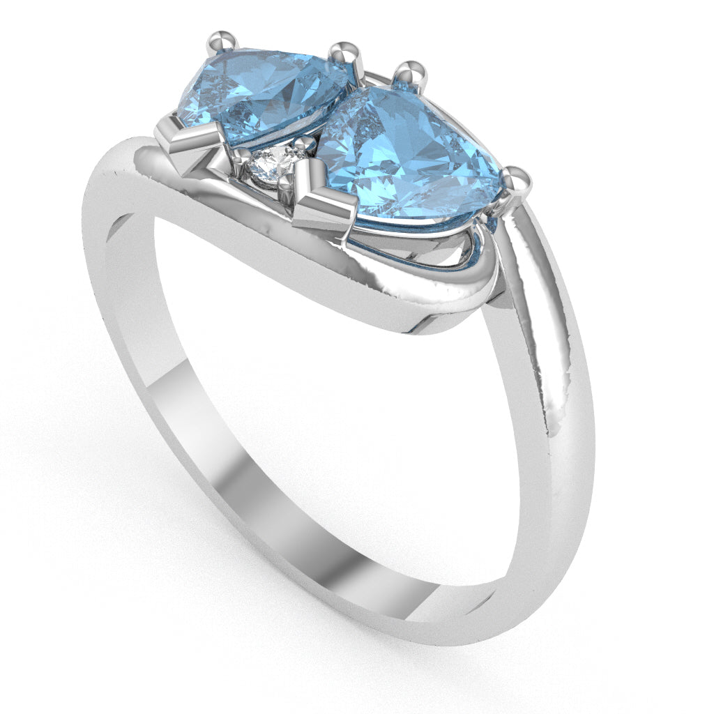 2 Hearts In Love Blue Topaz Diamond Promise Ring In 14k White Gold