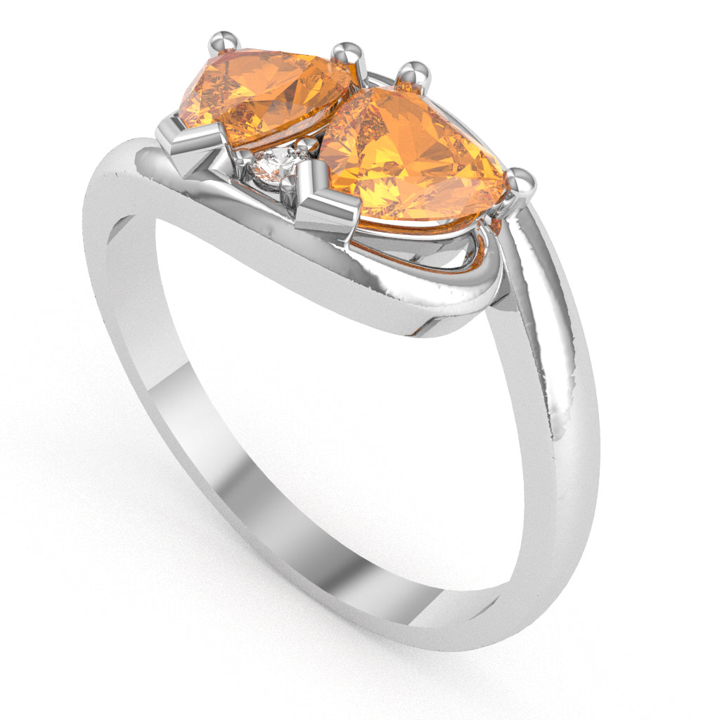 2 Hearts In Love Citrine Diamond Promise Ring In 14k White Gold