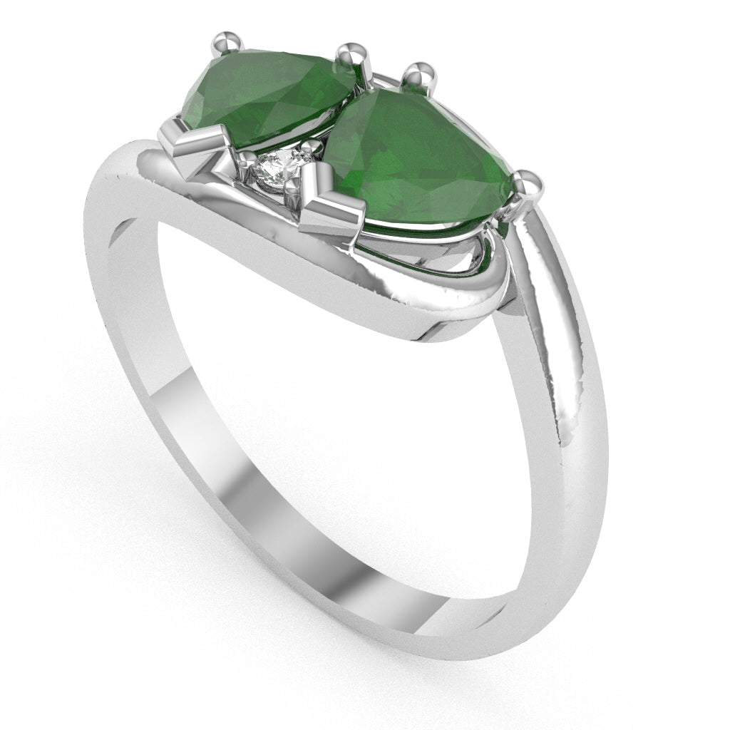 2 Hearts In Love Emerald Diamond Promise Ring In 14k White Gold
