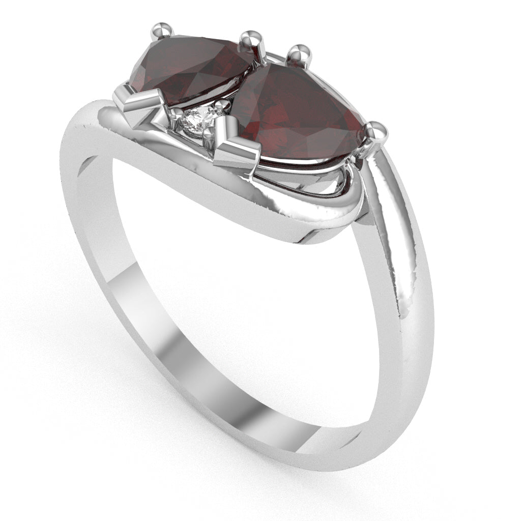 2 Hearts In Love Garnet Diamond Promise Ring In 14k White Gold